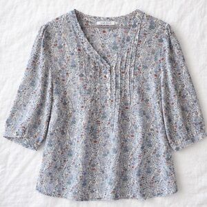 Rose + Olive Floral Blouse 1X Boho Cottagecore Peasant Top Pleated Lightweight